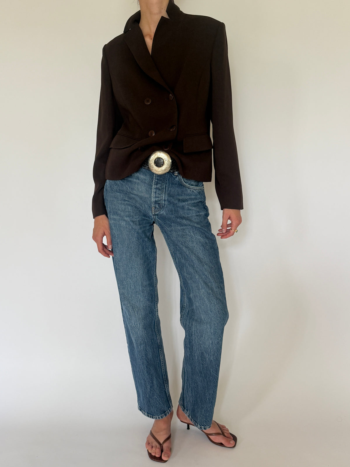 Vintage Double-Breasted Blazer Brown 8277