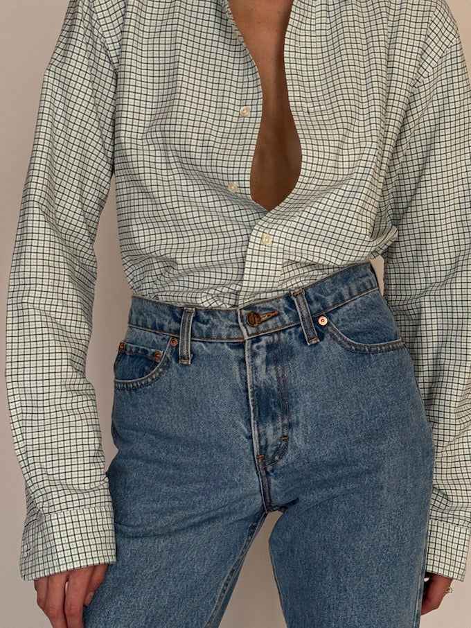 Vintage Ralph Lauren Checked Cotton Shirt Green, Blue & Navy 6444