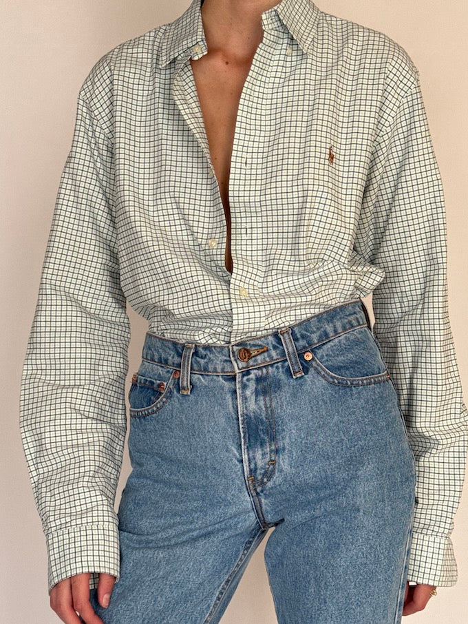 Vintage Ralph Lauren Checked Cotton Shirt Green, Blue & Navy 6444