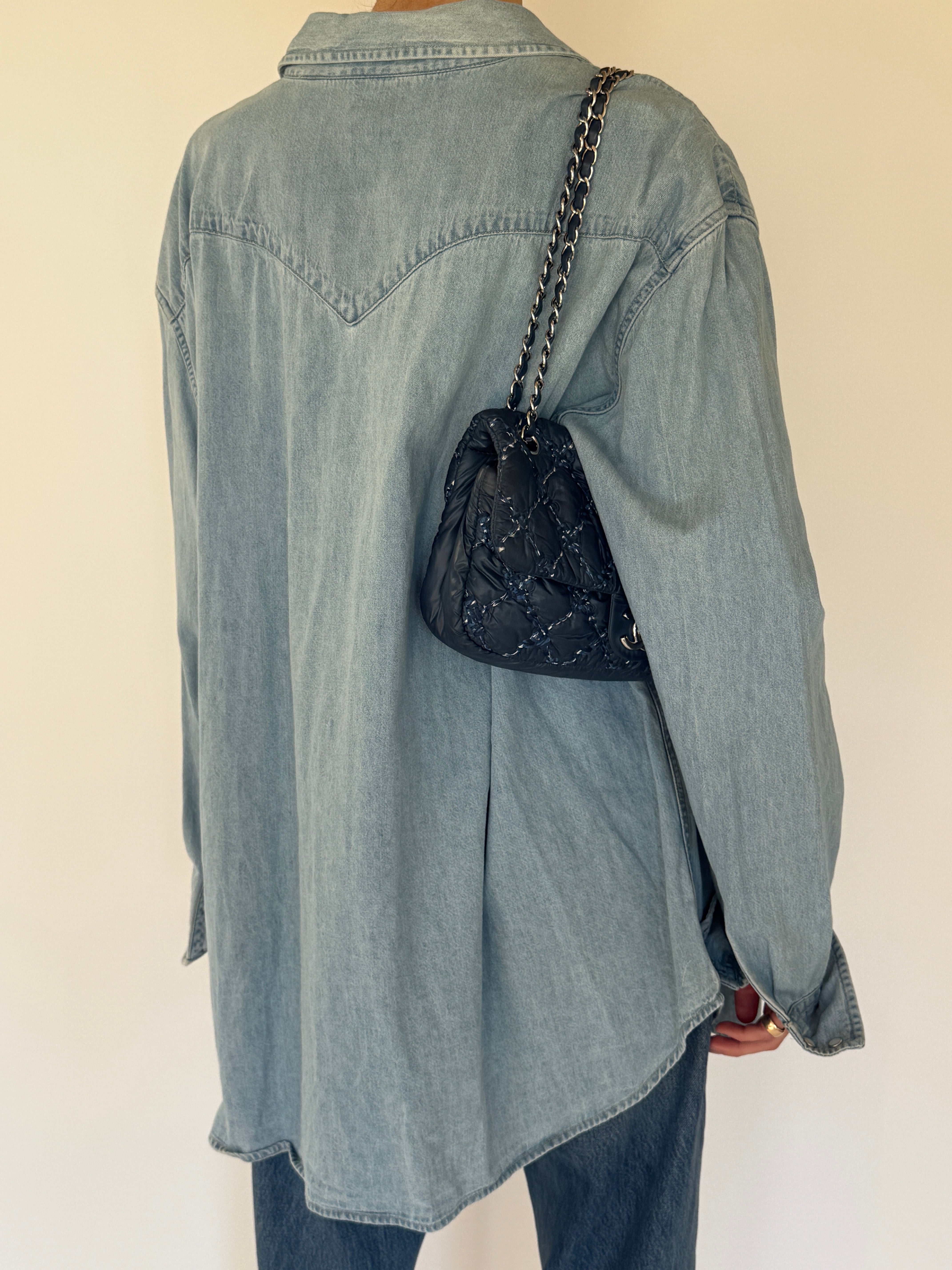 Vintage Levi’s oversized denim shirt blue back view