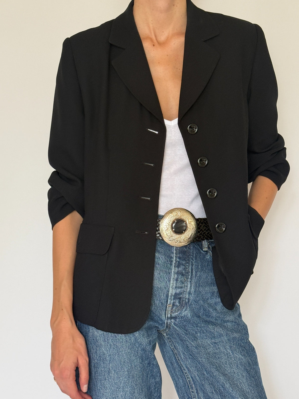 Vintage black tailored blazer lapel detail