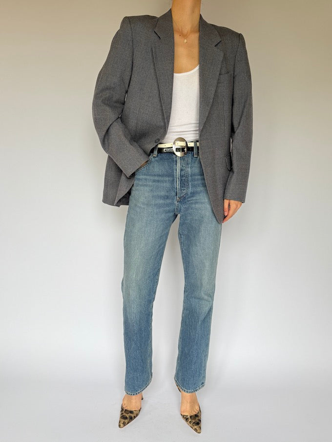 Vintage Houndstooth Blazer Grey 6017