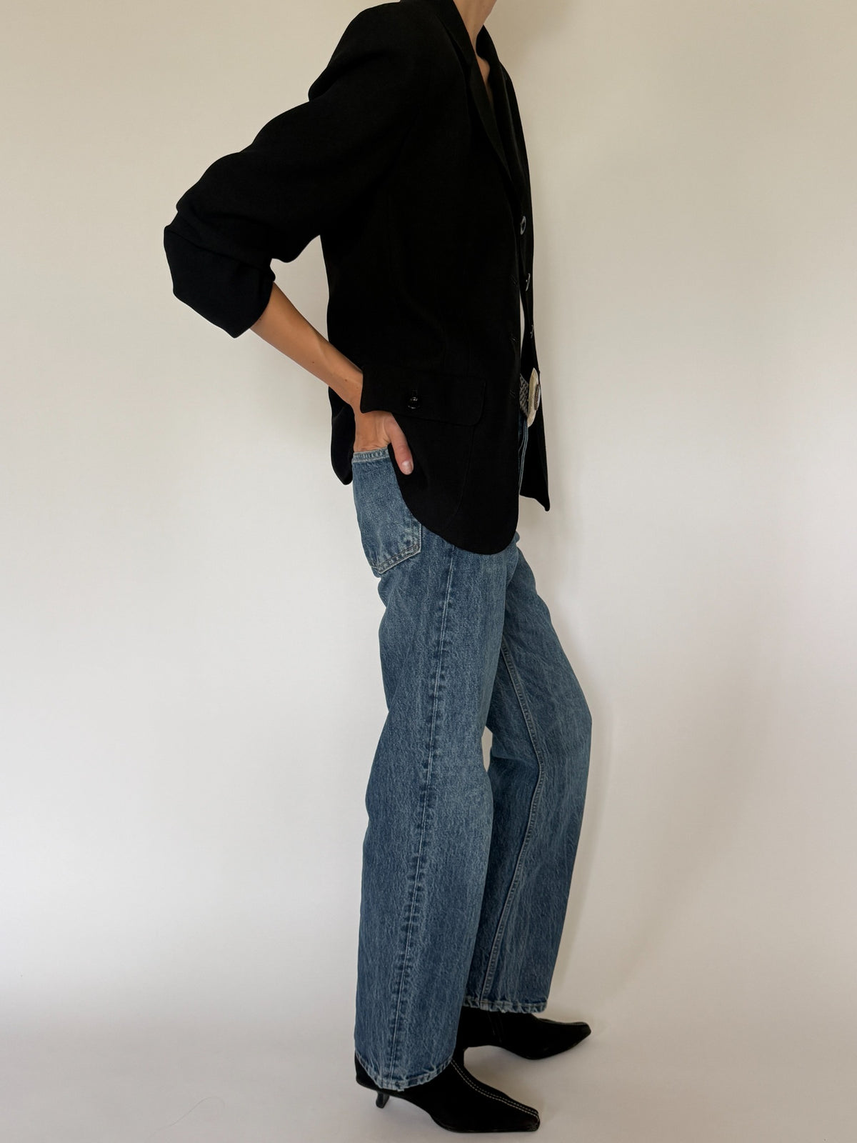 Vintage black tailored blazer side view