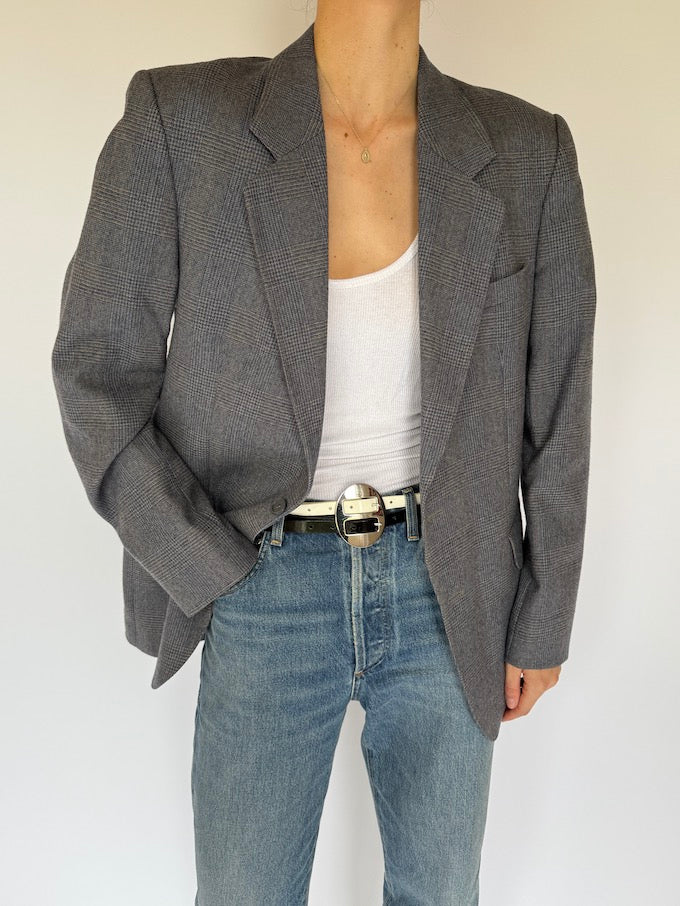Vintage Houndstooth Blazer Grey 6017