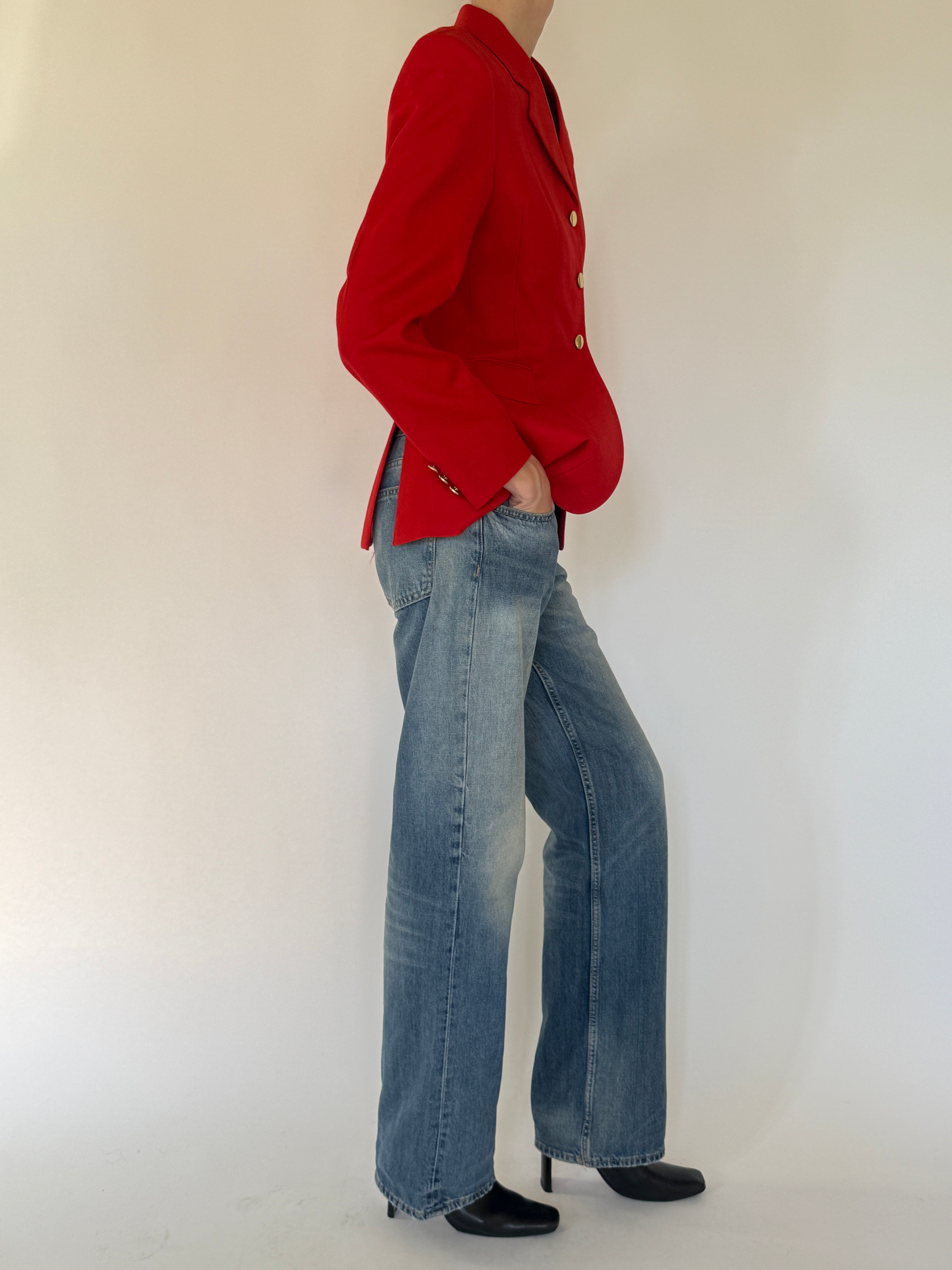 Vintage red wool blazer side view
