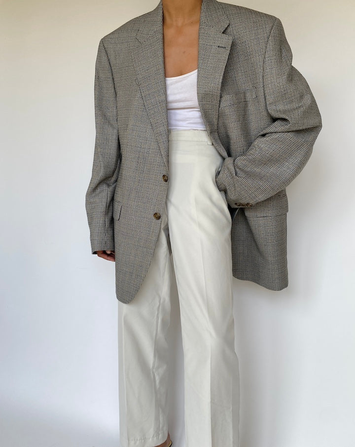 VINTAGE OVERSIZED SILK AND WOOL HOUNDSTOOTH BLAZER 3280