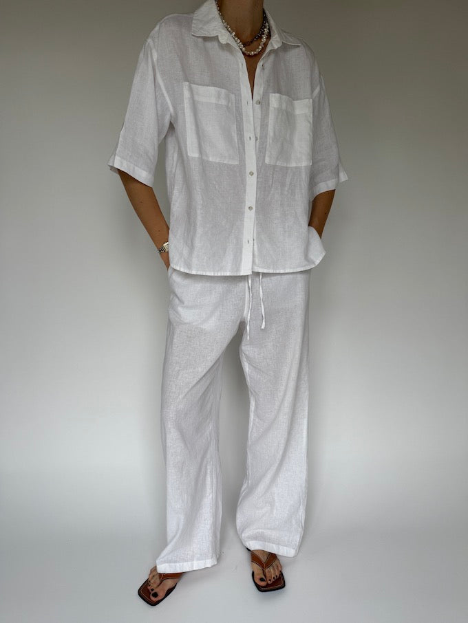 Vintage linen short-sleeve shirt white