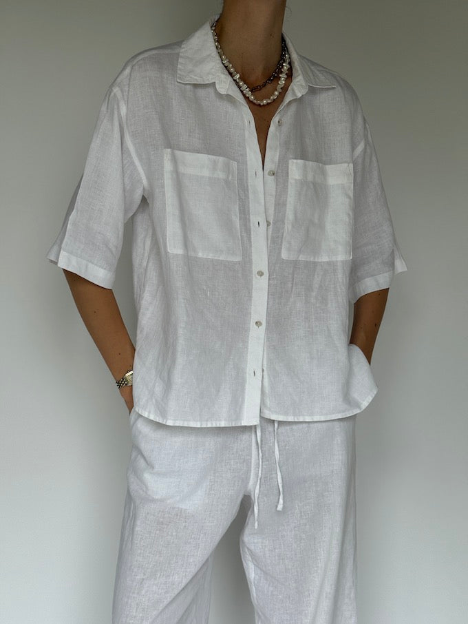 Vintage linen short-sleeve shirt white