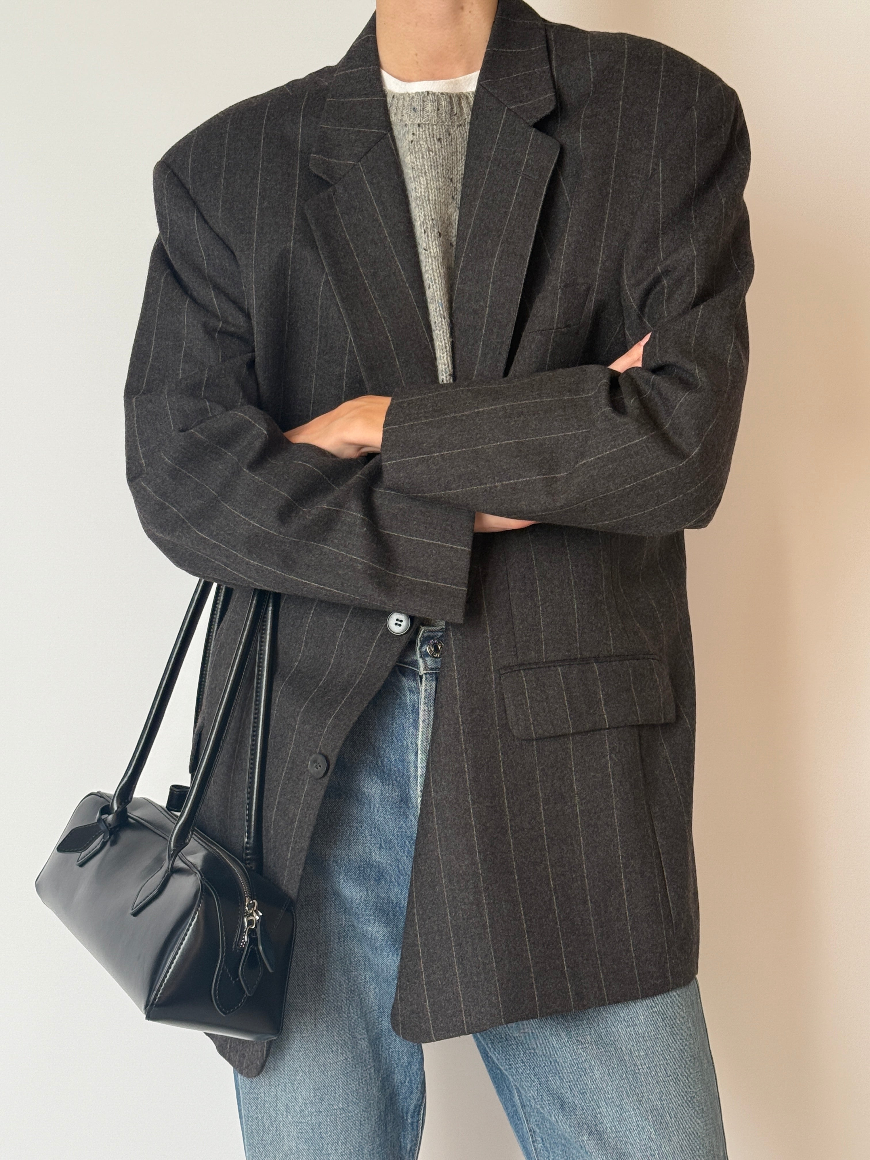 Vintage Calvin Klein pinstripe blazer fabric close-up