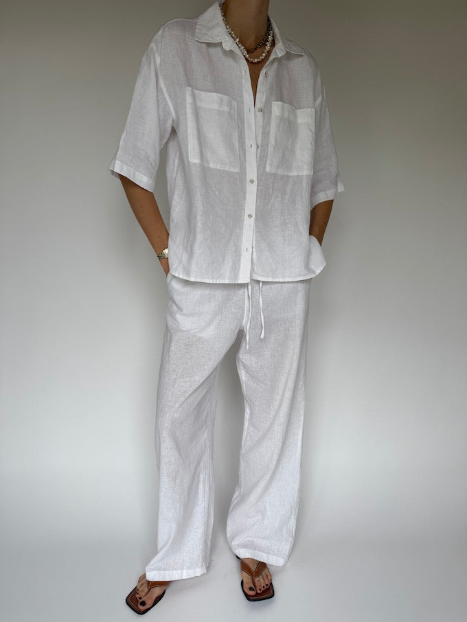 Vintage linen short-sleeve shirt white