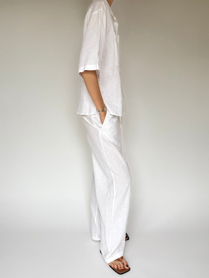 Vintage linen short-sleeve shirt white