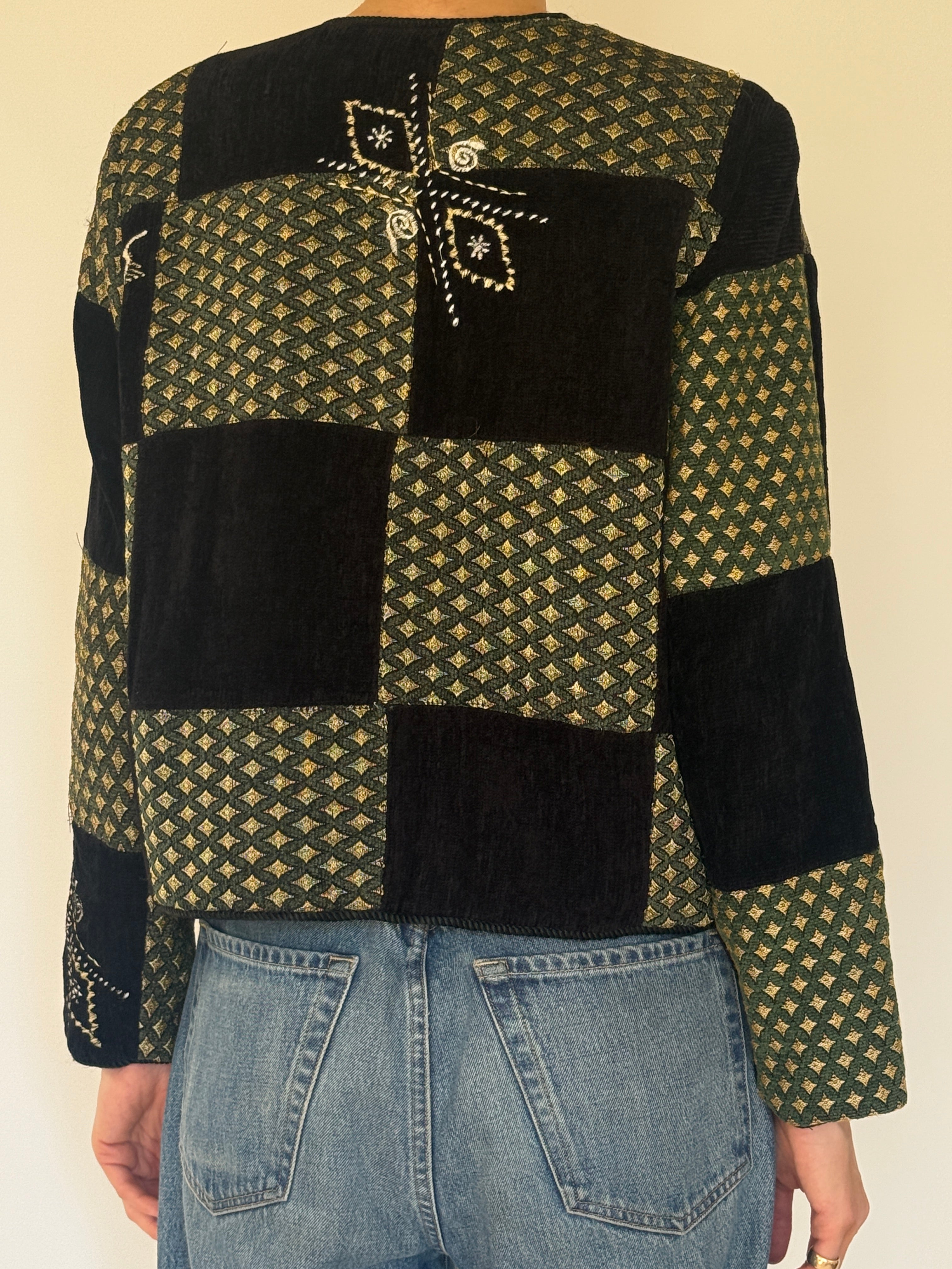 Vintage green patchwork embroidered jacket back view
