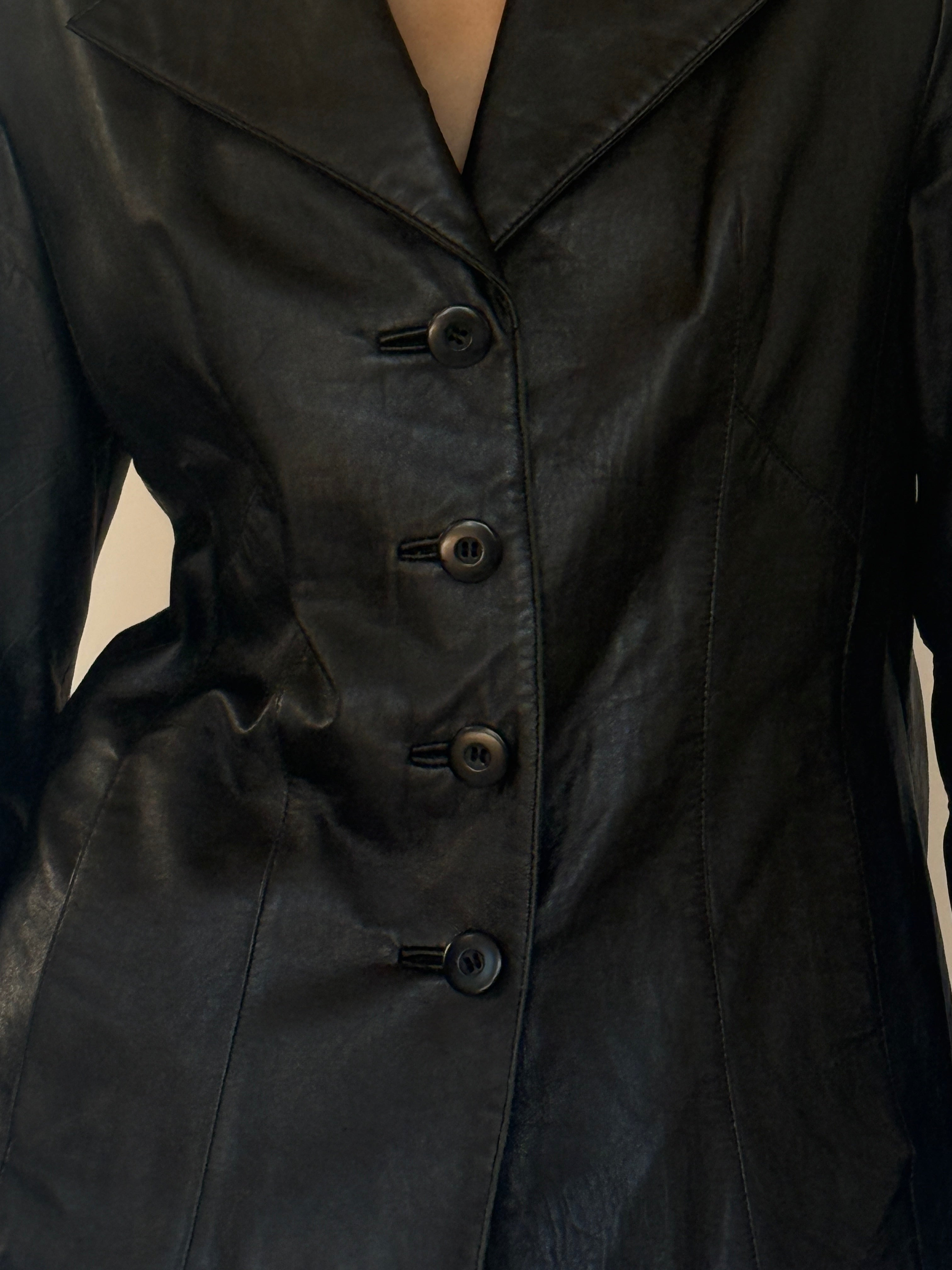 Vintage black leather blazer button detail