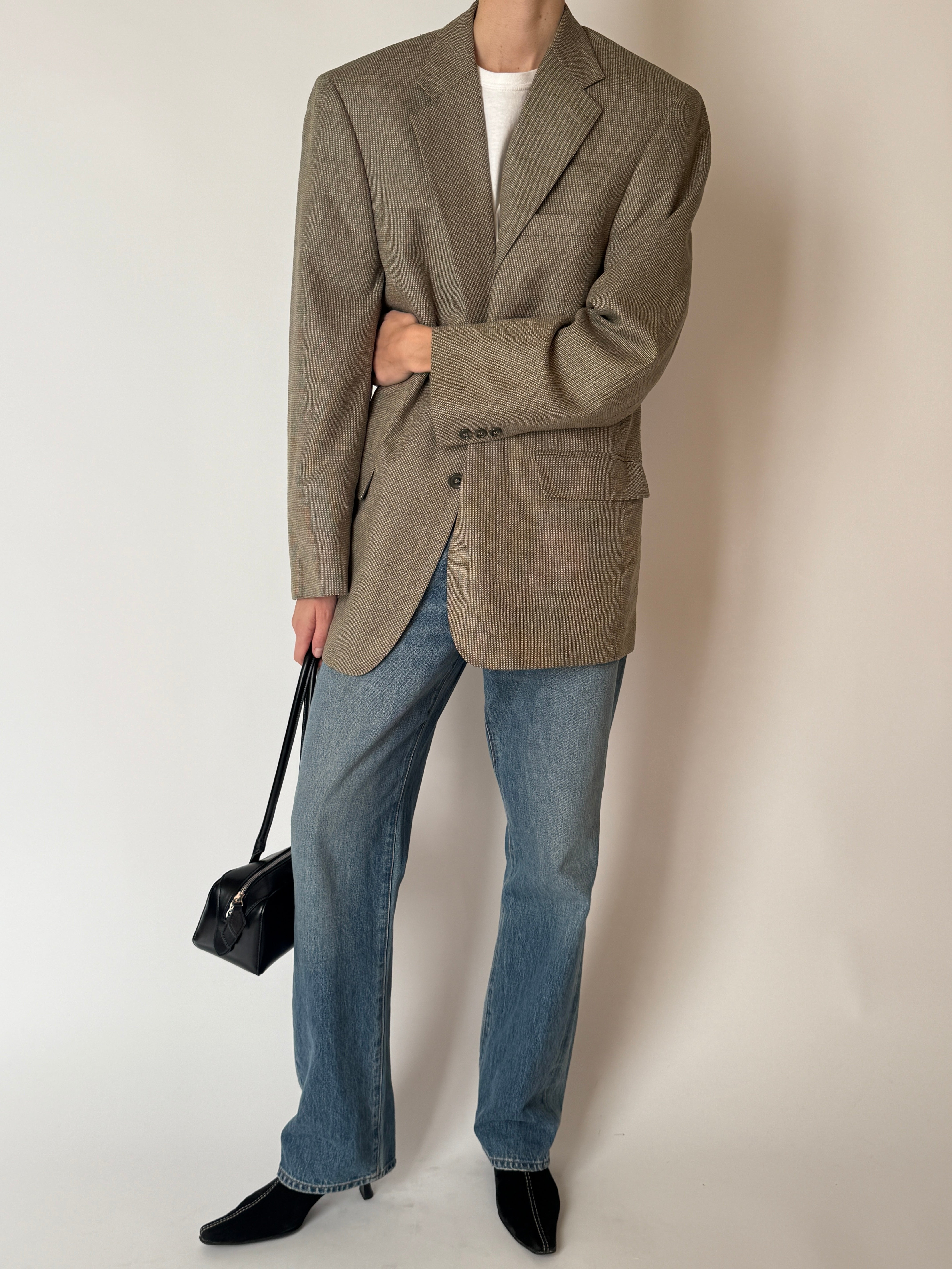 Vintage brown silk wool blazer cuff button detail