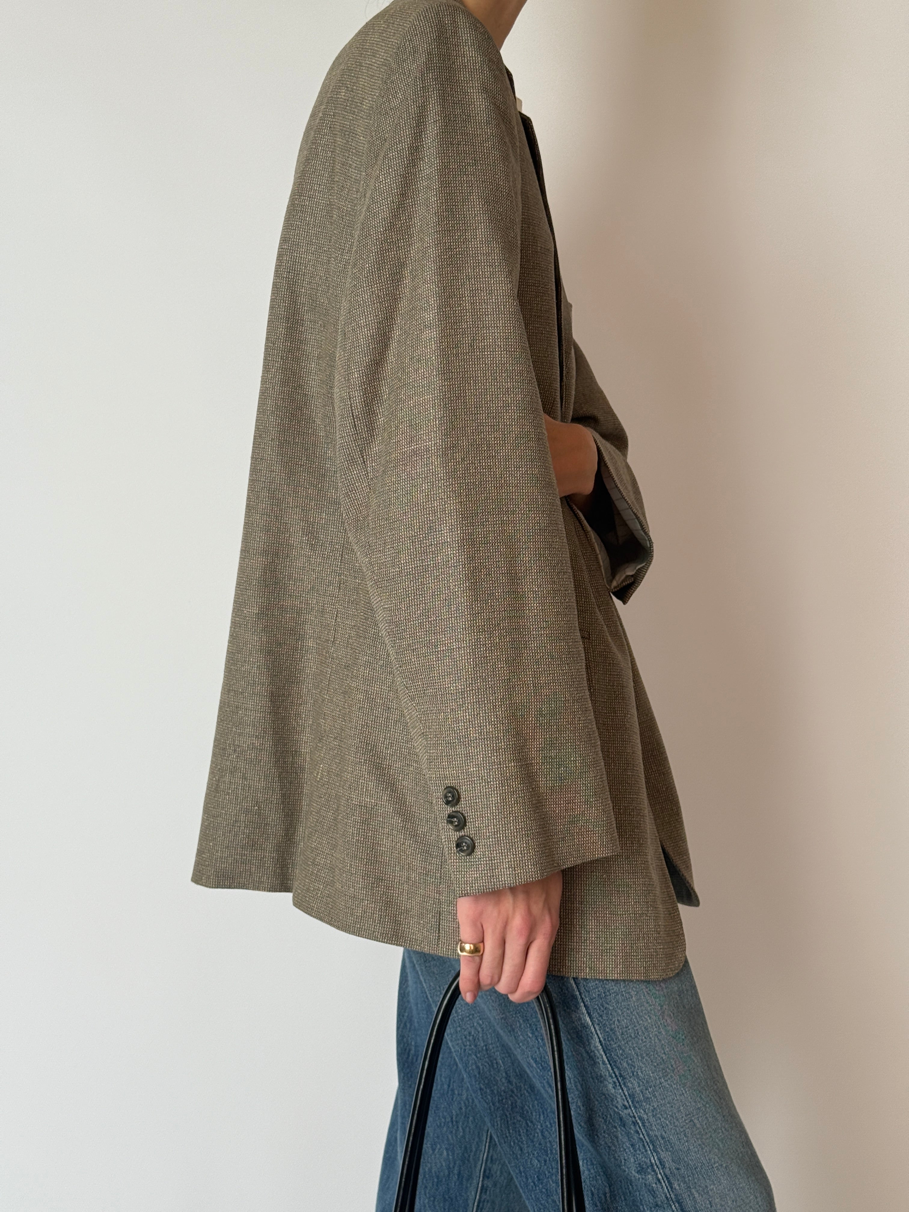 Vintage brown silk wool oversized blazer side view