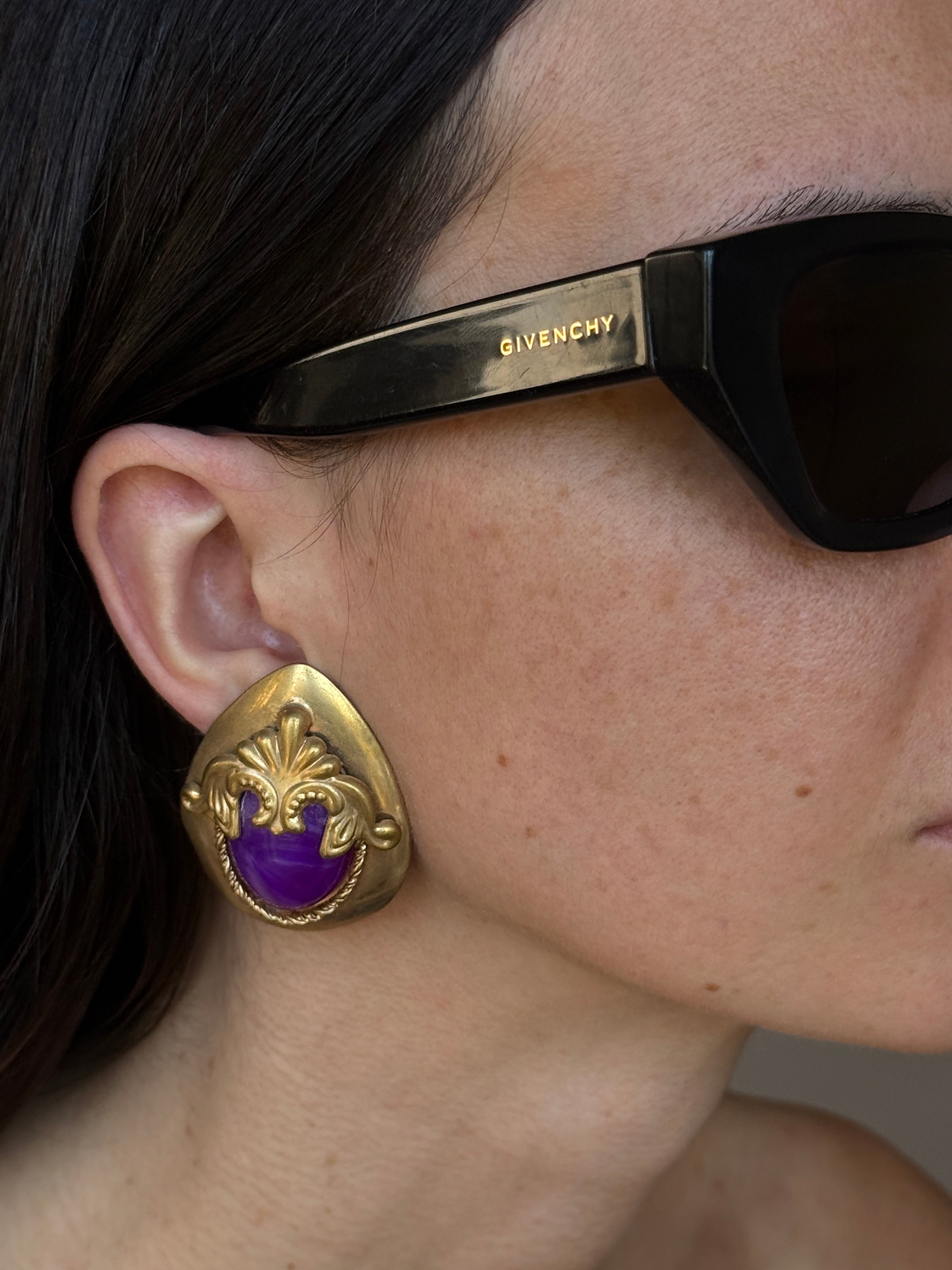 Regal Teardrop Clip-Ons with Purple Inset