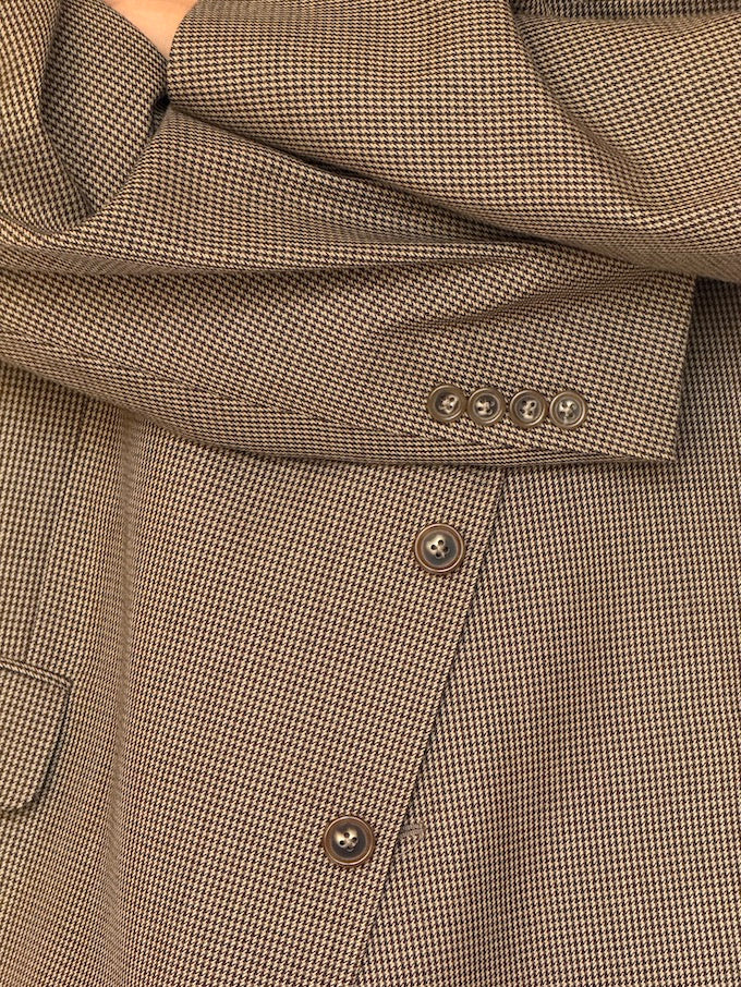 Vintage Oversized Houndstooth Wool Blazer Beige 6586