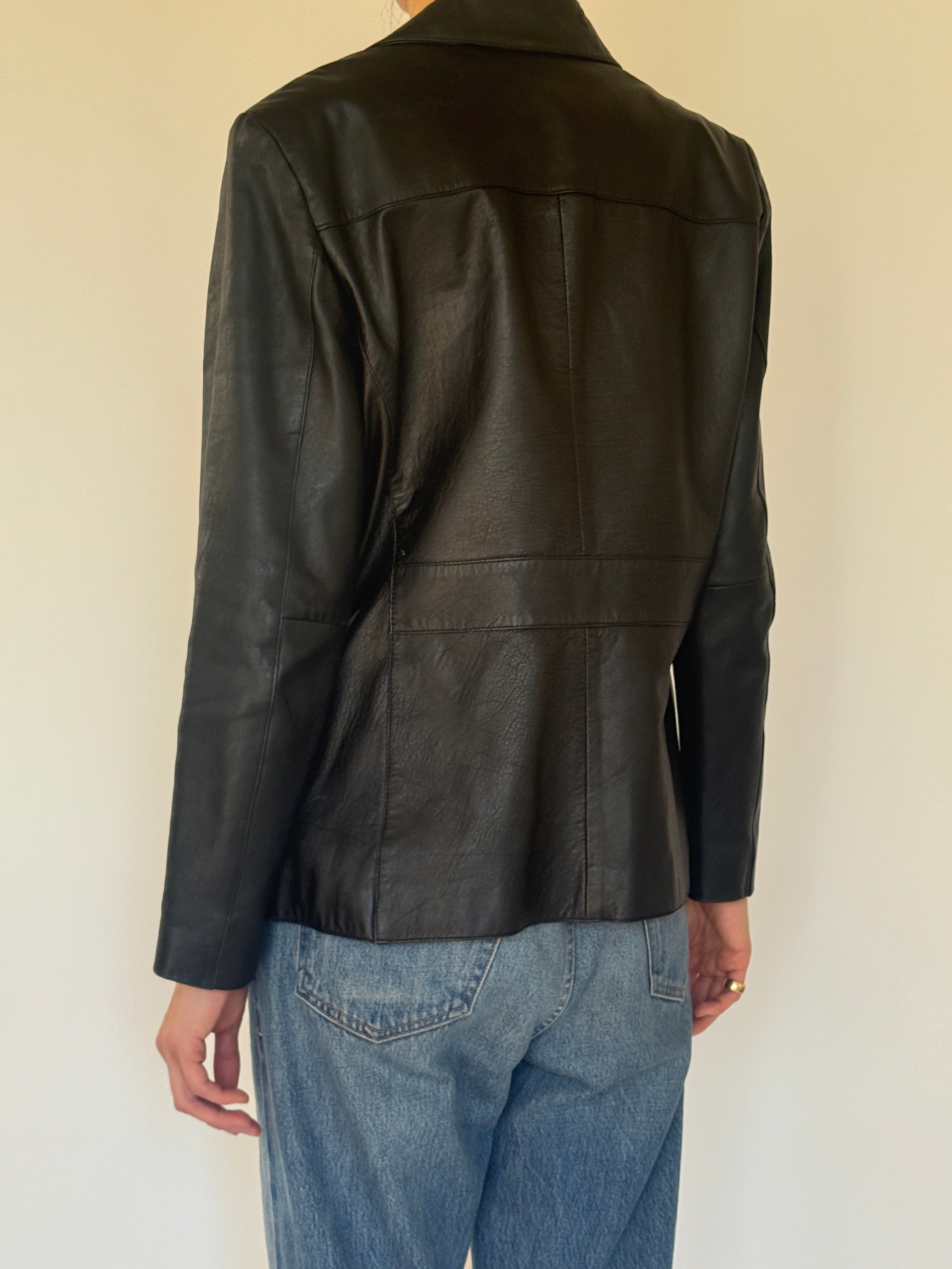 Vintage black leather blazer back view