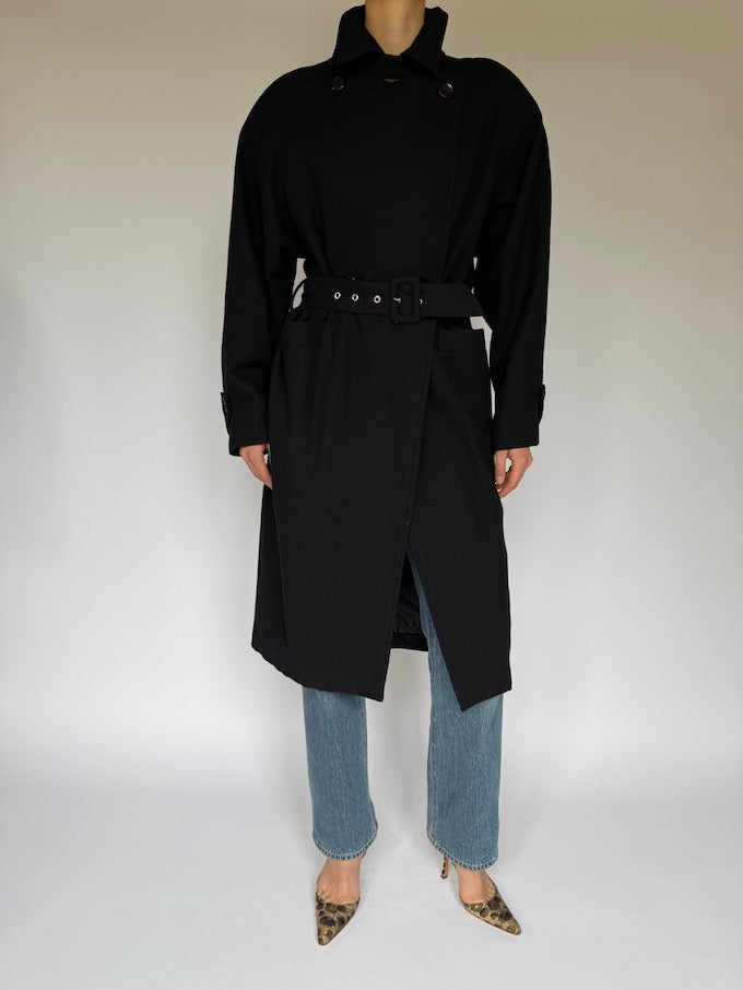 Vintage Long Wool Blended Coat Black 6009