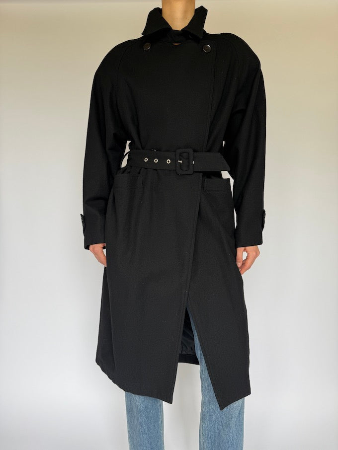 Vintage Long Wool Blended Coat Black 6009