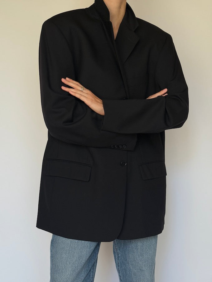 Vintage Single-Breasted Wool Blazer Black 6587