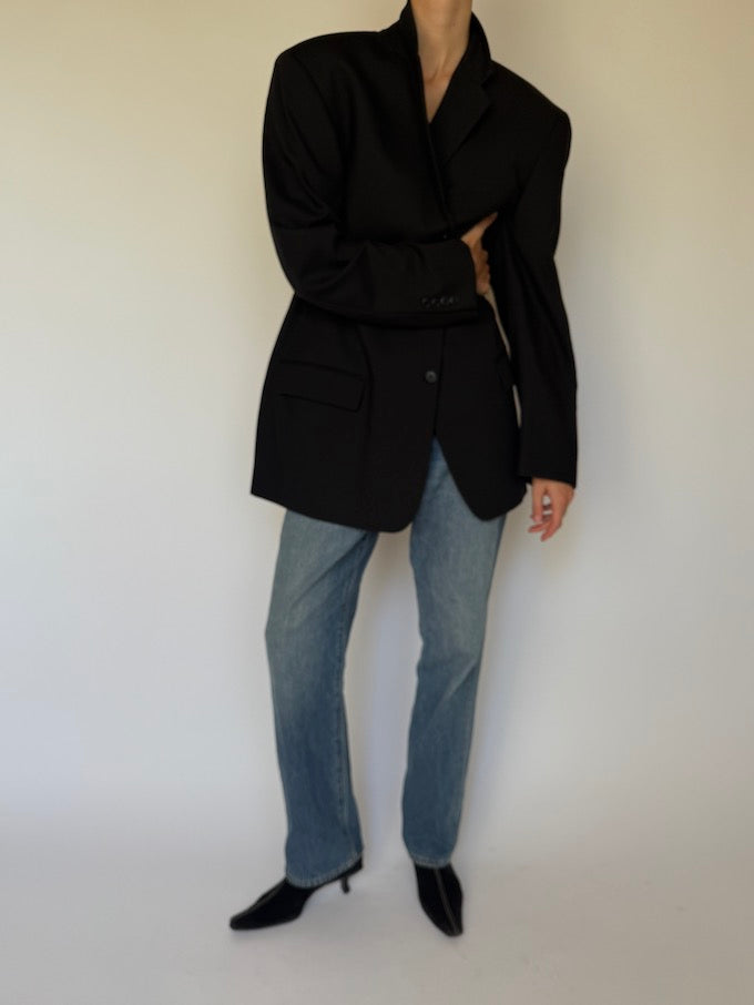 Vintage Single-Breasted Wool Blazer Black 6587