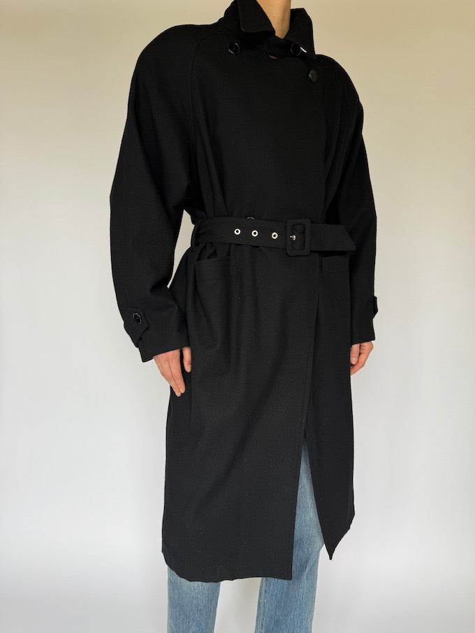 Vintage Long Wool Blended Coat Black 6009