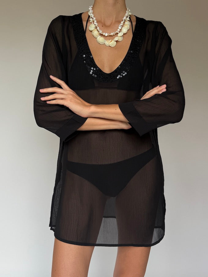 Vintage Sheer Swim Cover-Up Black 6433