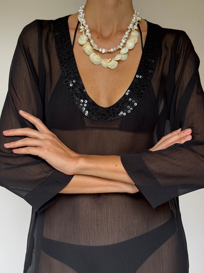 Vintage Sheer Swim Cover-Up Black 6433