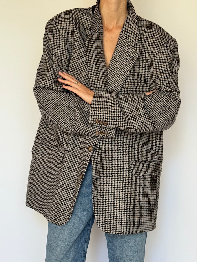 Vintage Houndstooth Oversized Wool Blazer 6588
