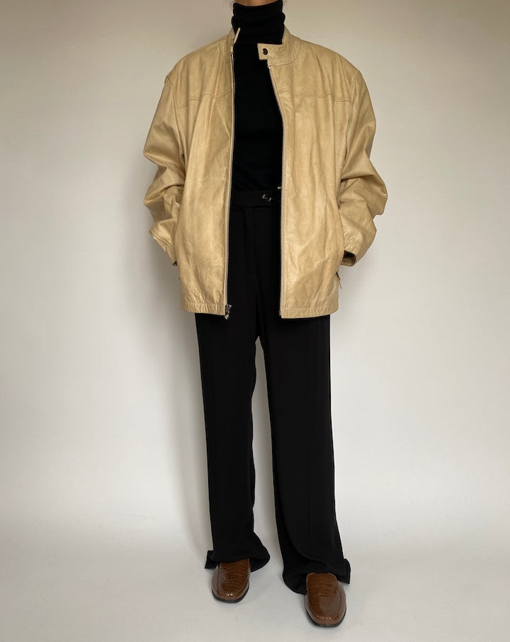 VINTAGE OVERSIZED BEIGE LEATHER JACKET 2179