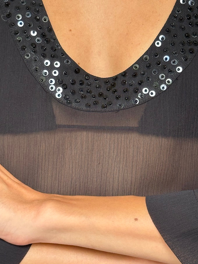 Vintage Sheer Swim Cover-Up Black 6433