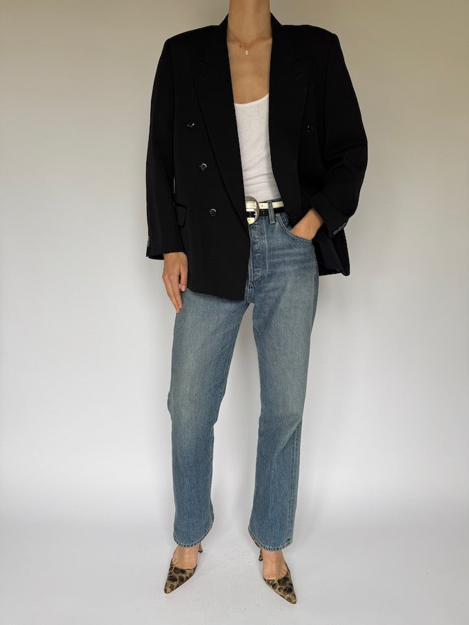 Vintage Double-Breasted Blazer Black 6011