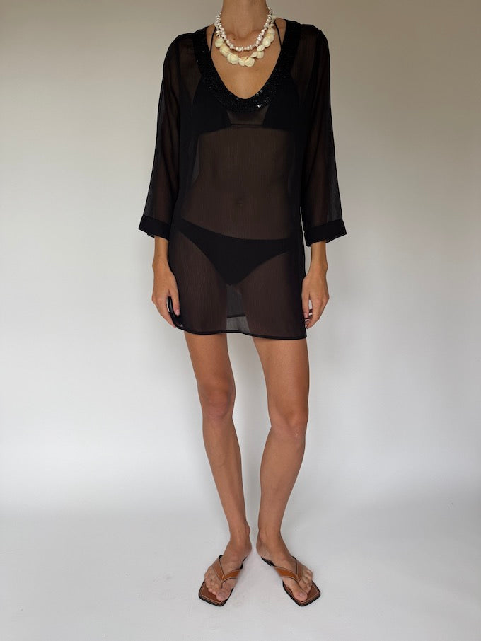 Vintage Sheer Swim Cover-Up Black 6433