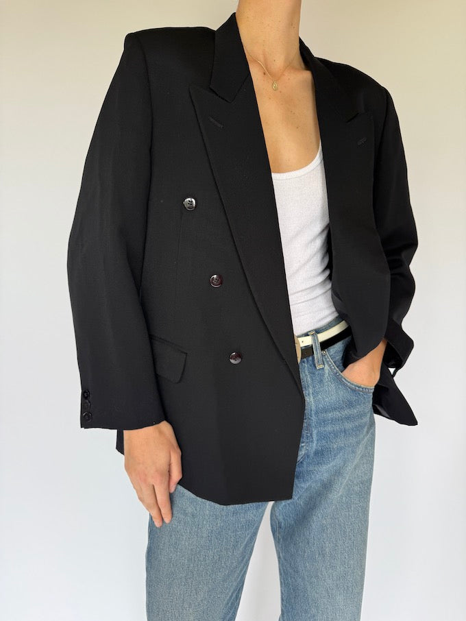 Vintage Double-Breasted Blazer Black 6011