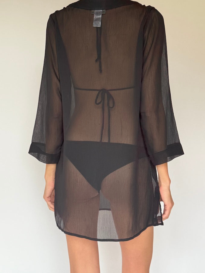 Vintage Sheer Swim Cover-Up Black 6433