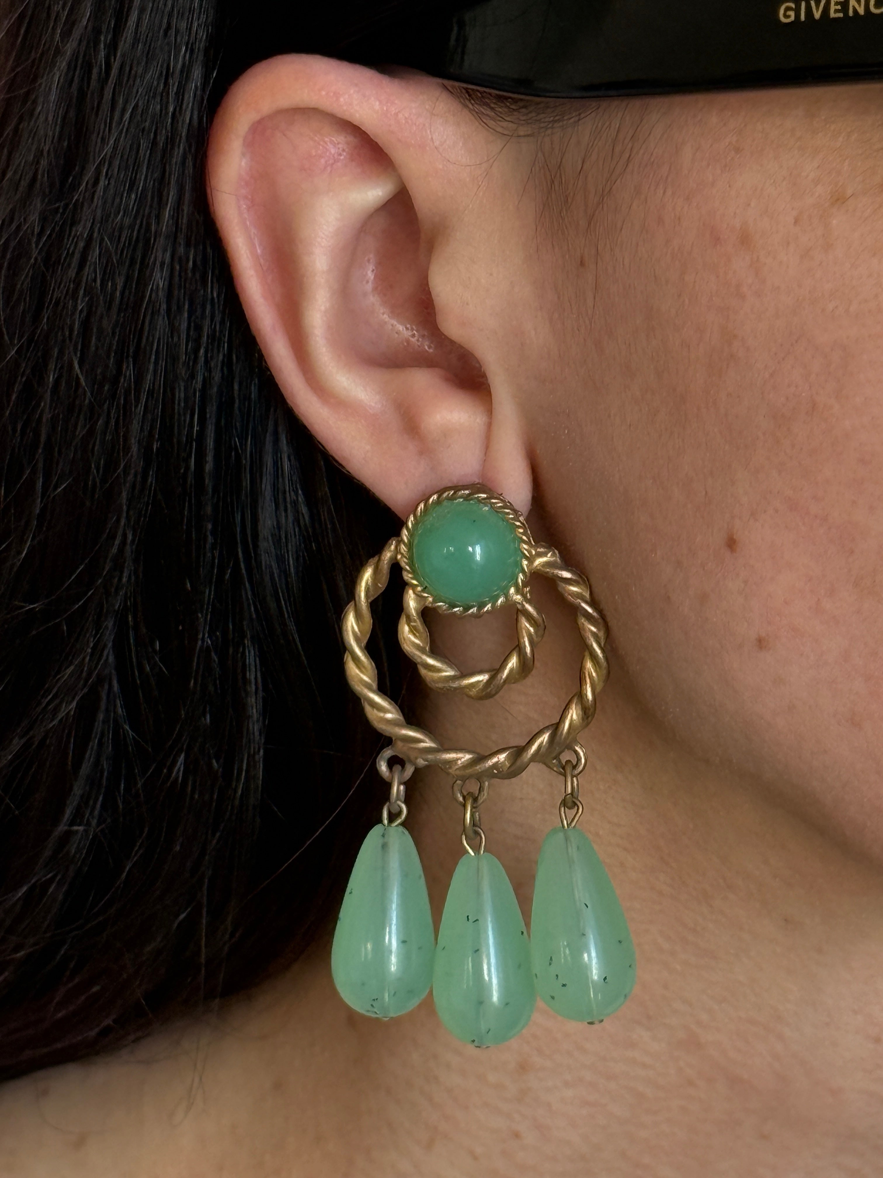 Vintage mint green cabochon earring close-up