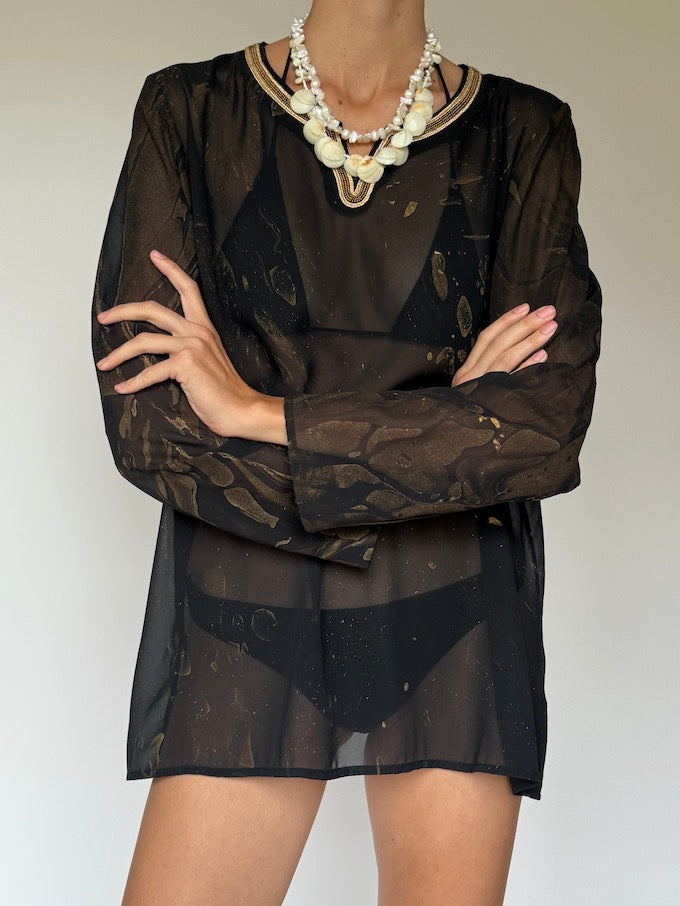 Vintage Sheer Black and Gold Swim Cover-Up