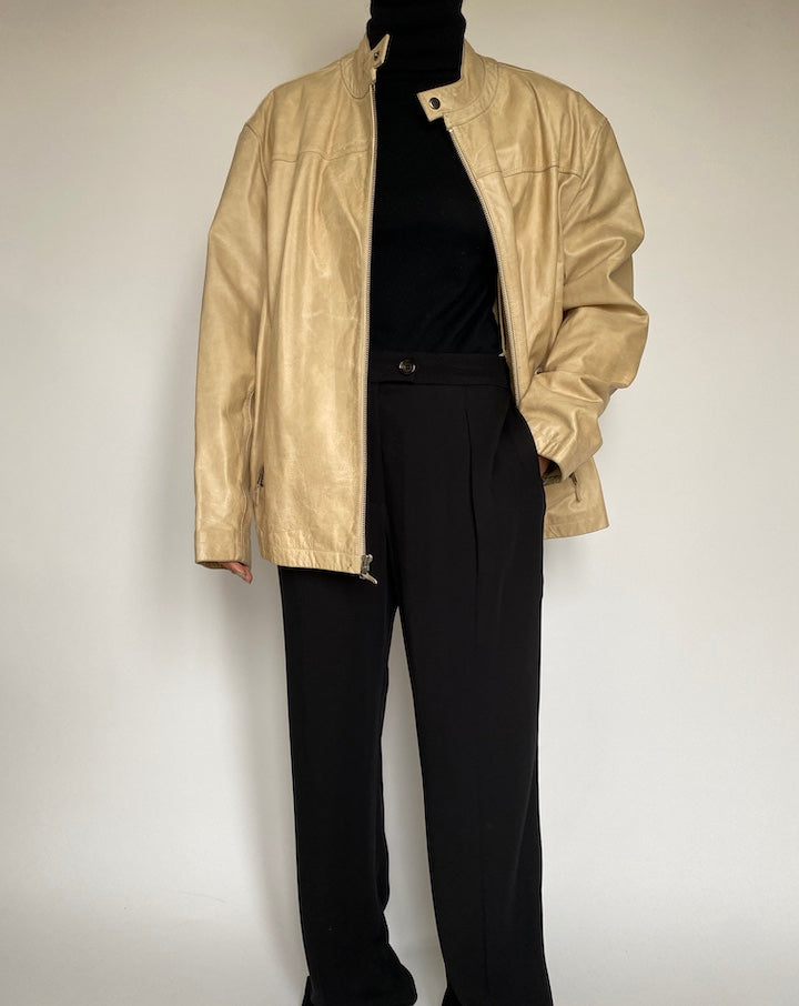 VINTAGE OVERSIZED BEIGE LEATHER JACKET 2179