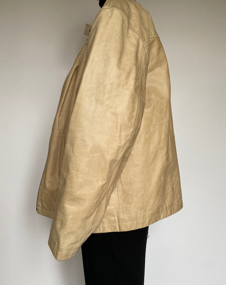 VINTAGE OVERSIZED BEIGE LEATHER JACKET 2179
