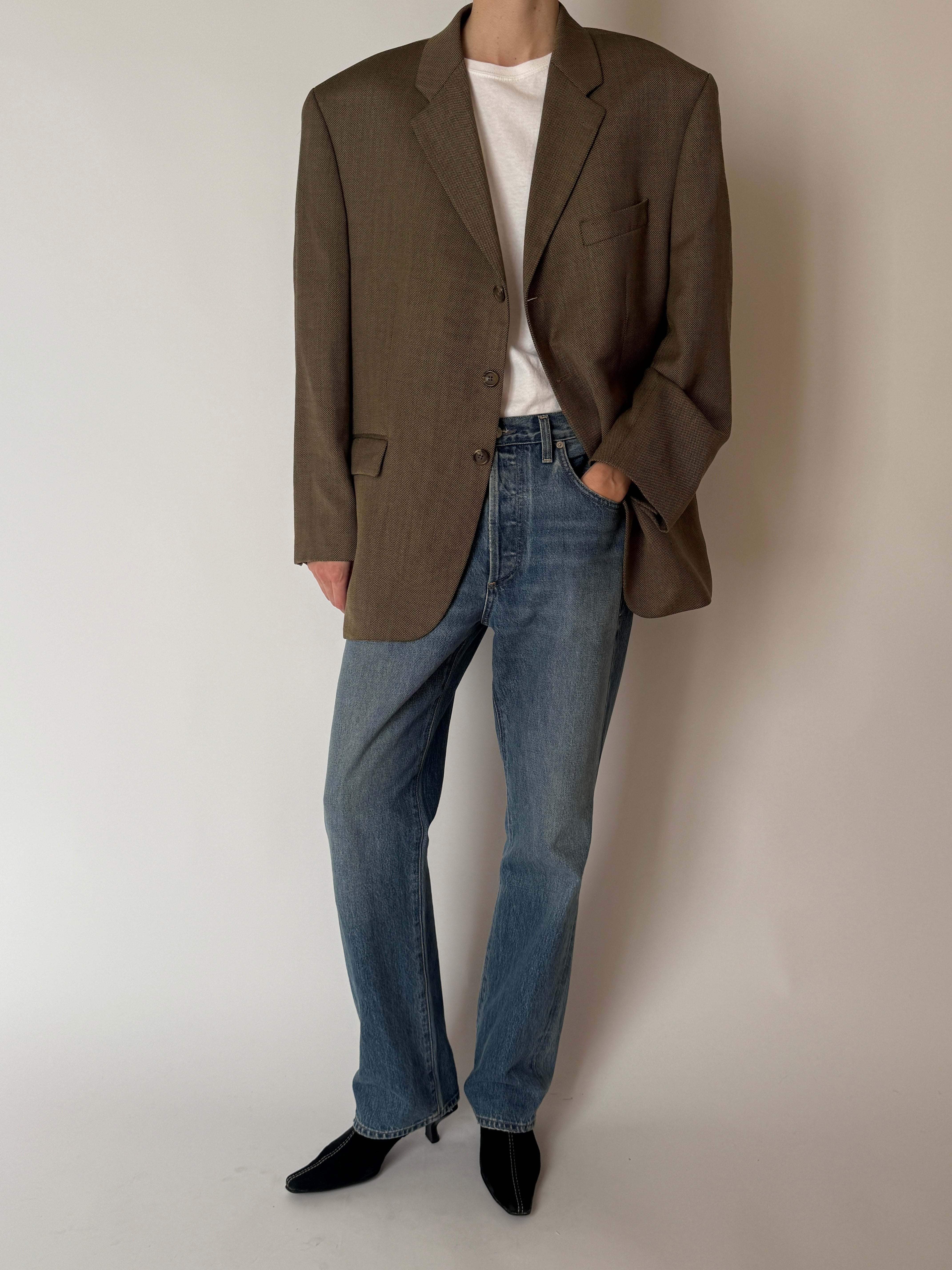 Vintage wool blazer with notched lapel detail full body