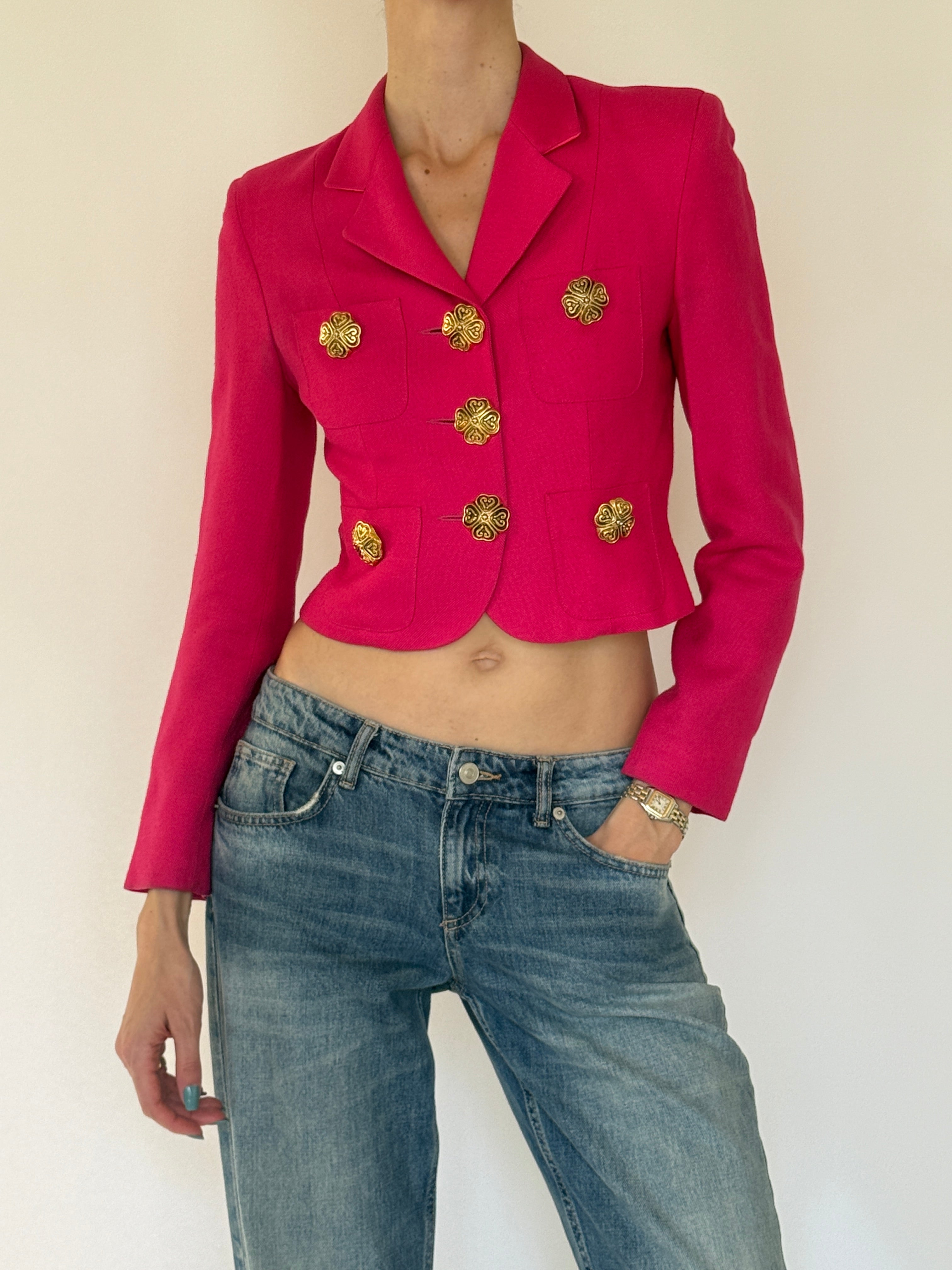 Vintage Moschino pink cropped jacket front view