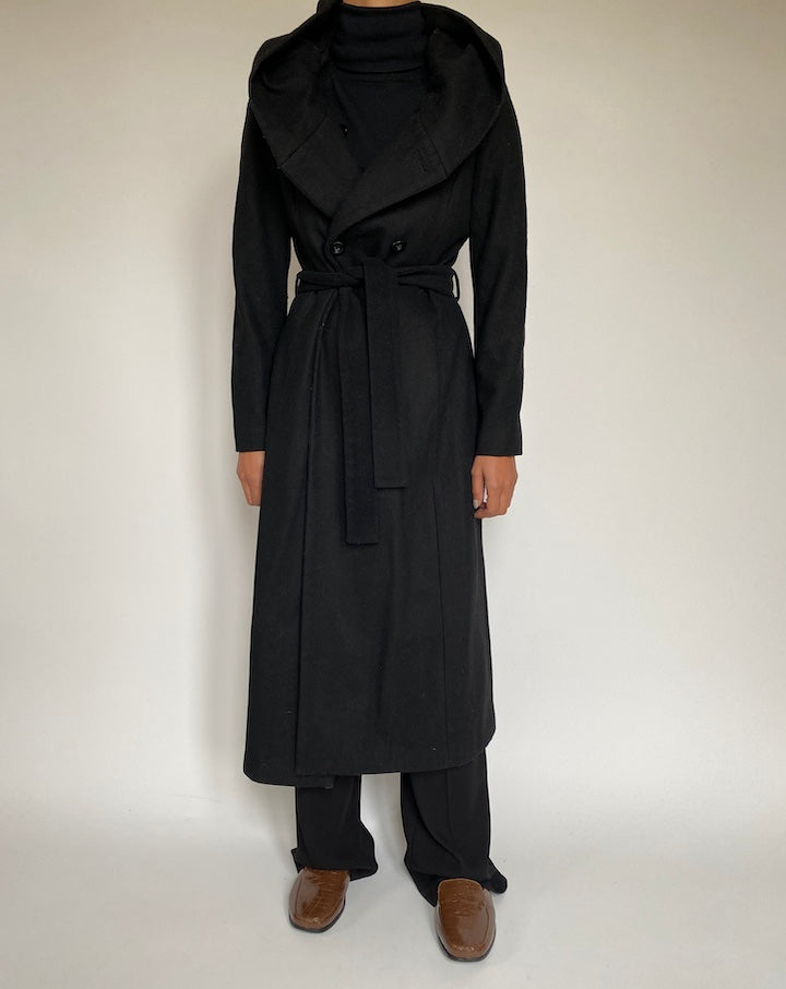 VINTAGE LONG BLACK WOOL BLENDED COAT 2180