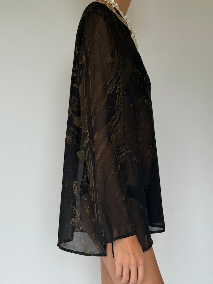 Vintage Sheer Black and Gold Swim Cover-Up