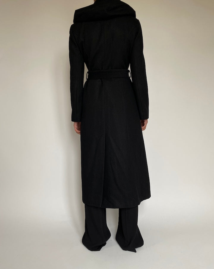 VINTAGE LONG BLACK WOOL BLENDED COAT 2180