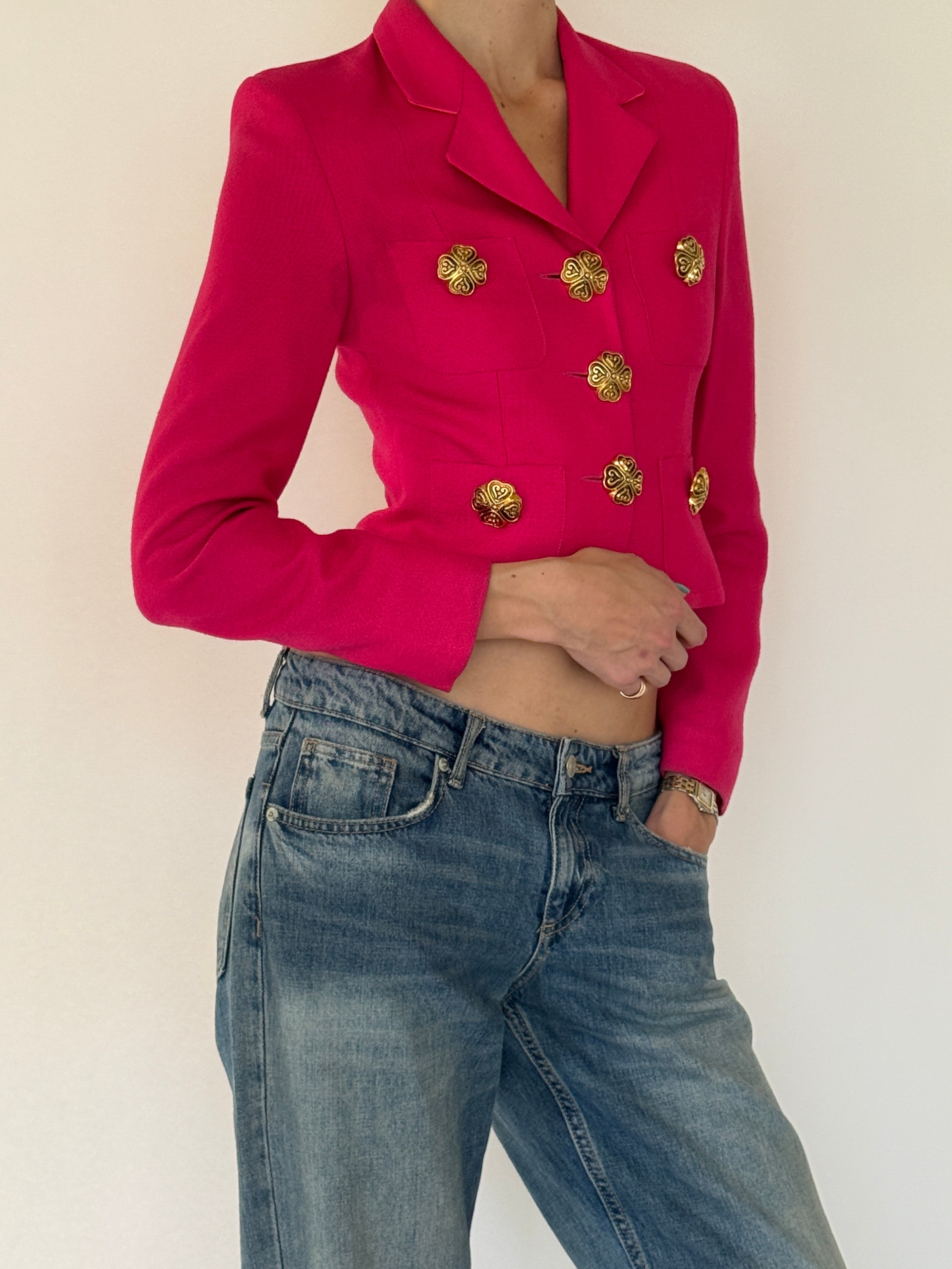Vintage Moschino pink cropped jacket side view