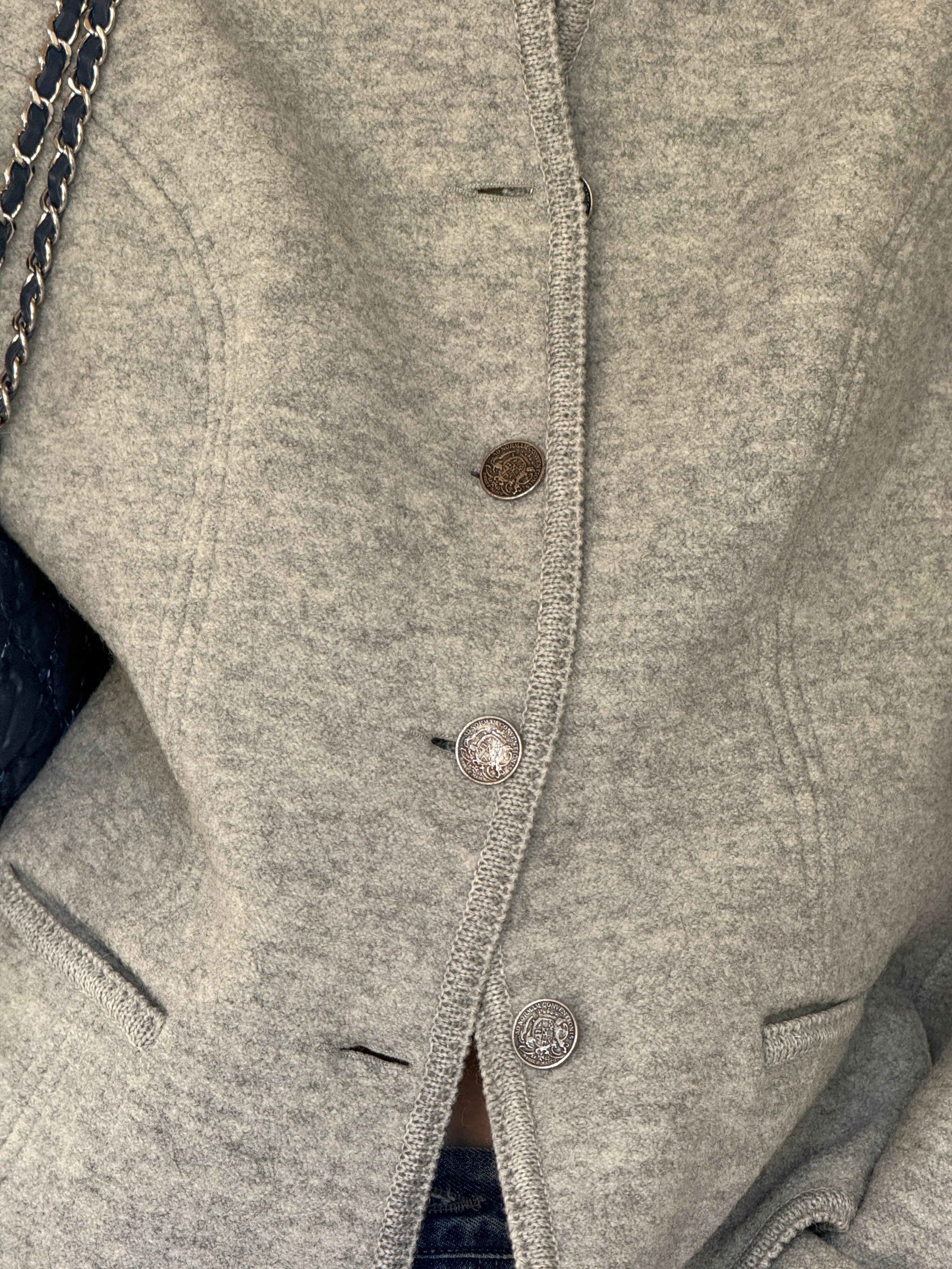 Vintage wool jacket gray button detail