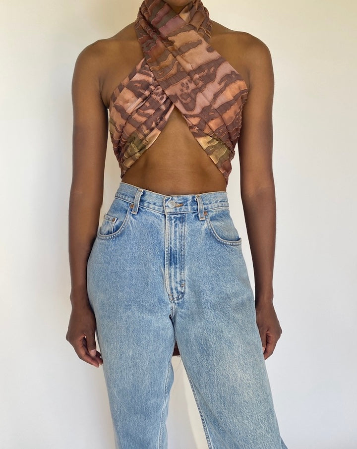 VINTAGE ANIMAL PRINTED SILK WRAP TOP 3751