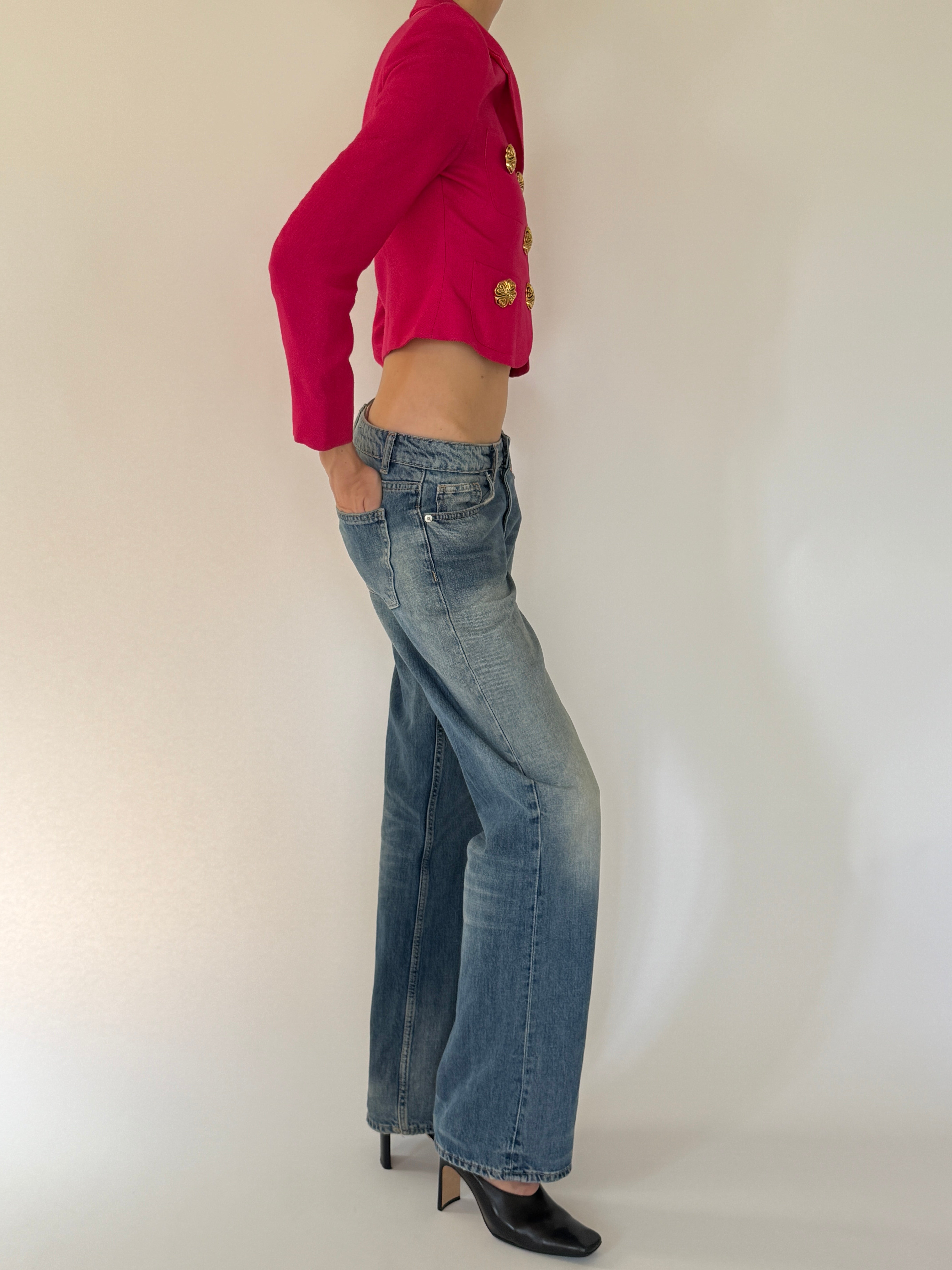 Vintage Moschino pink cropped jacket side view