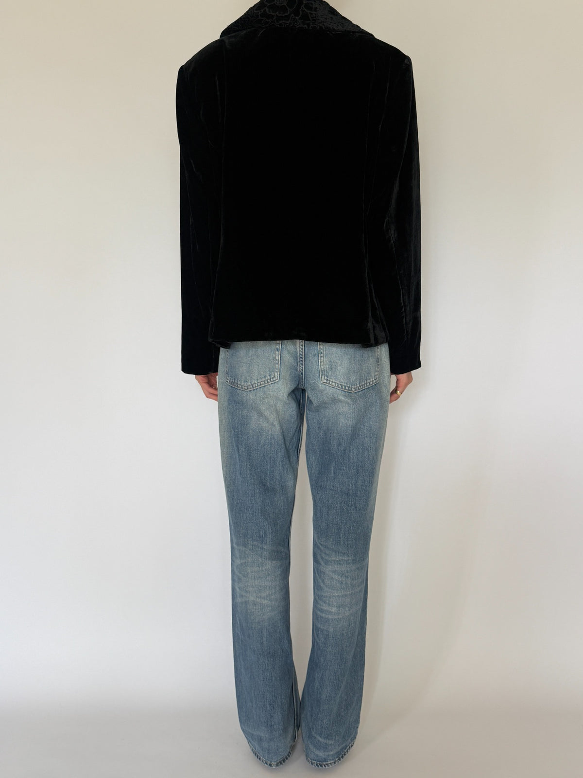 Vintage black velvet blazer back view